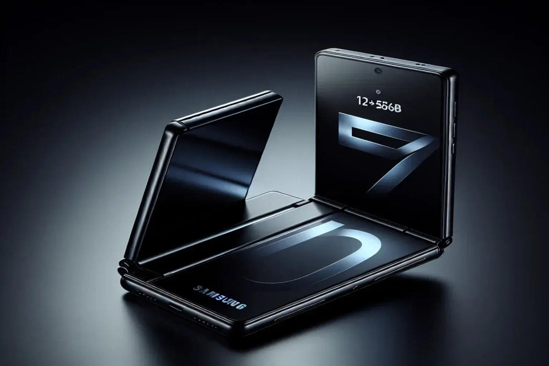 Samsung SM-F766B Z Flip 7 Jet Black aperto a meta con doppio display visibile design pieghevole e superficie lucida