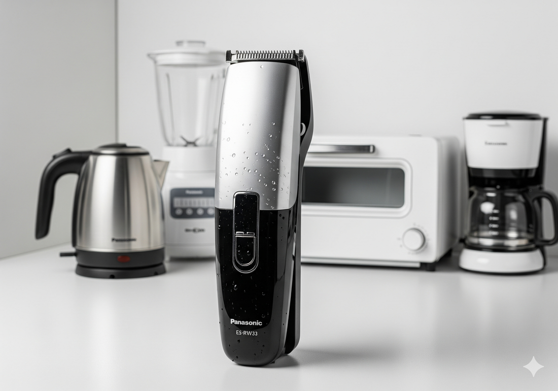 Rasoi Panasonic in un ambiente moderno con elettrodomestici da cucina sullo sfondo
