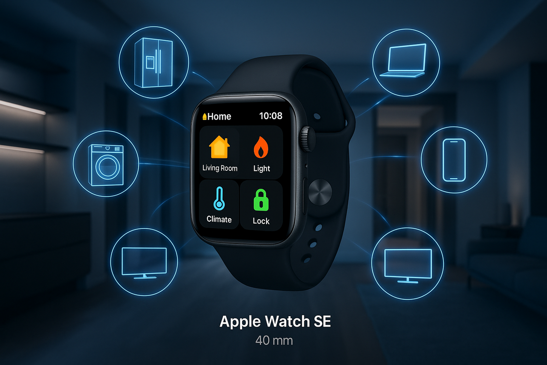 Apple Watch SE 40mm nero con schermo Home app e icone smart home controlli luce serratura clima dispositivi