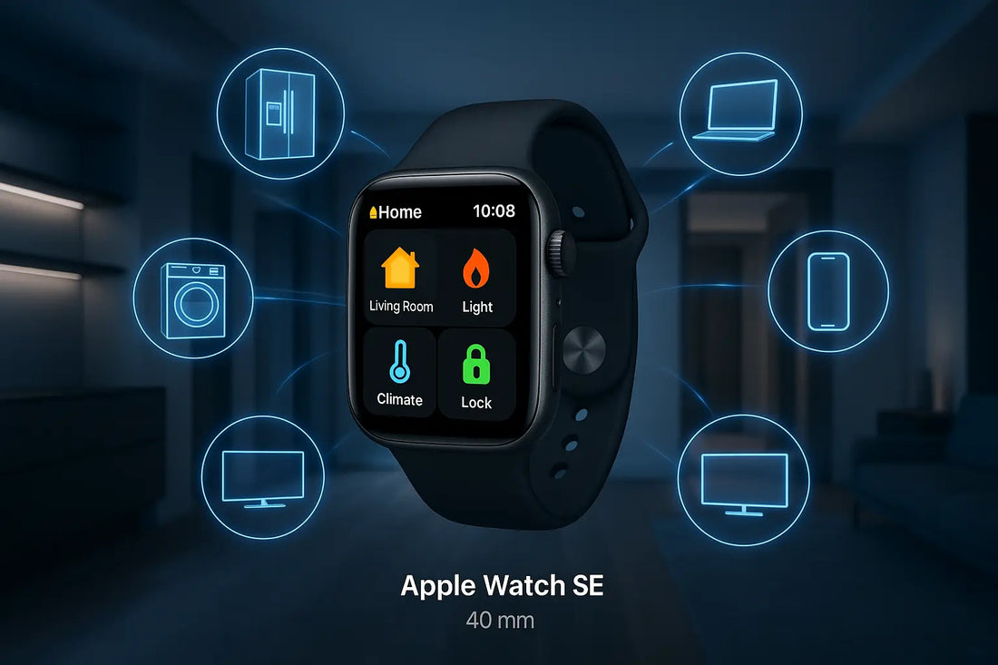 Apple Watch SE 40mm nero con schermo Home app e icone smart home controlli luce serratura clima dispositivi
