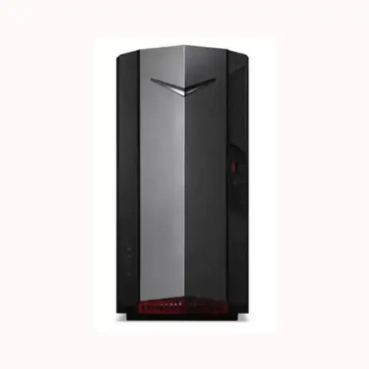 PC desktop Acer nero e grigio con design angolare frontale e LED rossi per gaming ad alte prestazioni
