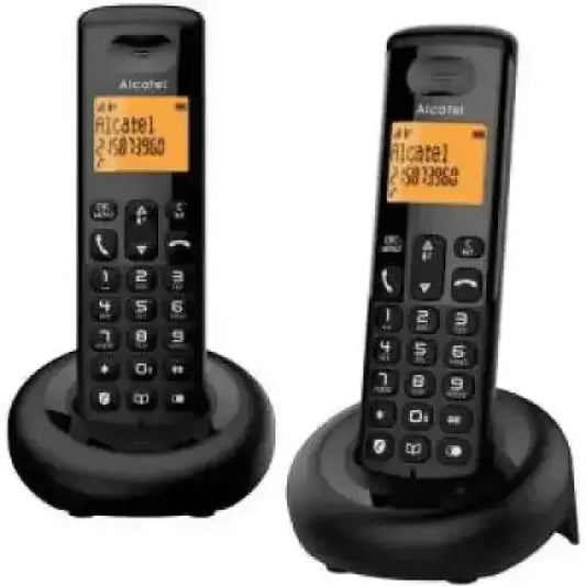 Telefono Cordless Alcatel doppia unita nera con display arancione tasti grandi e base di ricarica