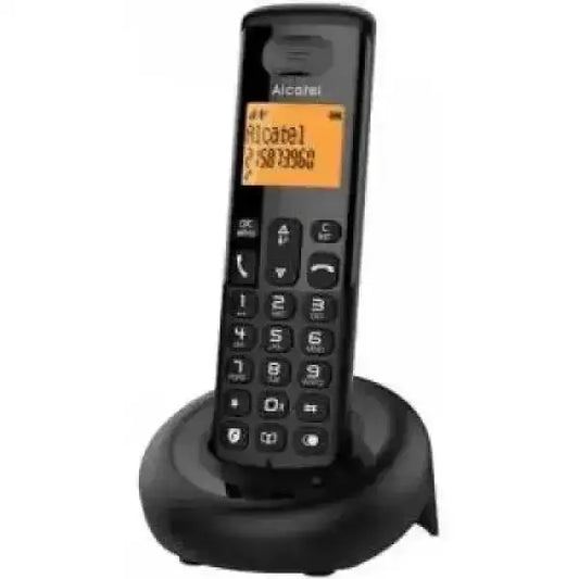 Alcatel telefono cordless nero con base di ricarica e display arancione tastierino numerico per casa e ufficio