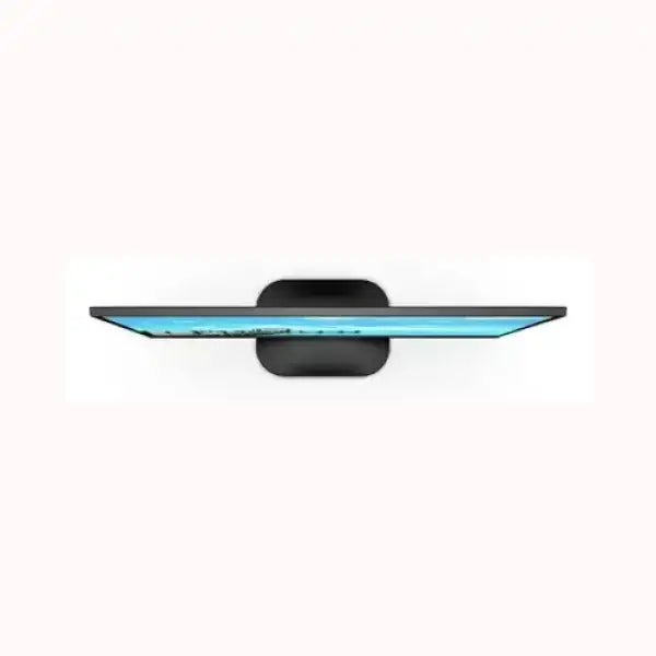 Monitor AOC ultra sottile visto dall'alto con display blu e supporto nero compatto