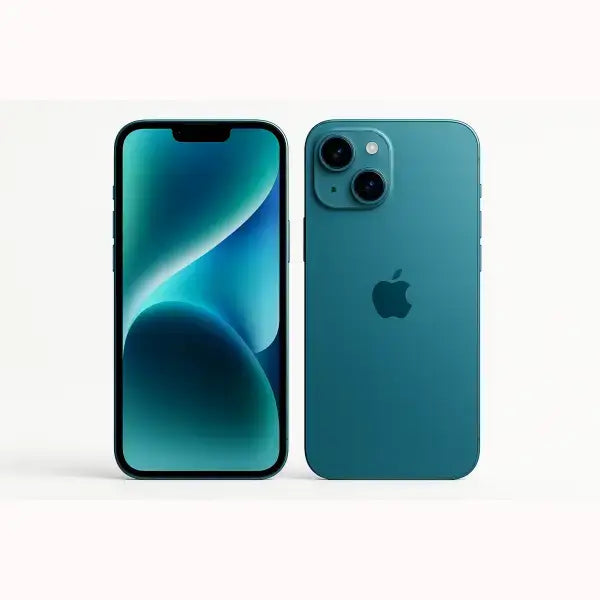 Smartphone Apple verde oceano frontale e posteriore con doppia fotocamera display a tutto schermo e design sottile