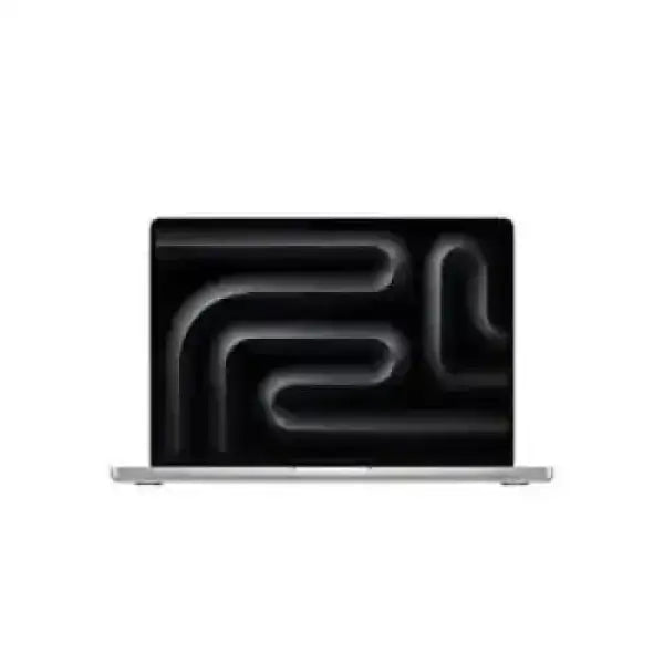 Apple MacBook Pro argento aperto con display nero e grafica astratta design sottile e professionale