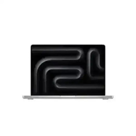 Apple MacBook Pro argento aperto con display nero e grafica astratta design sottile e professionale