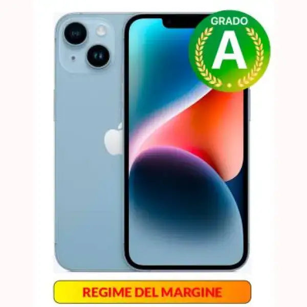 Apple iPhone 14 smartphone azzurro con doppia fotocamera posteriore e display luminoso
