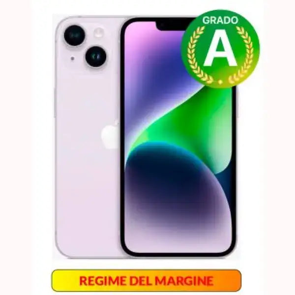 Apple iPhone 14 smartphone rosa con doppia fotocamera posteriore e display luminoso verde e viola