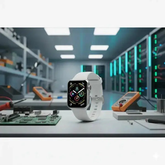 Apple Watch con quadrante colorato su un tavolo da lavoro tecnologico