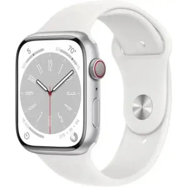 Apple Watch con cinturino bianco e display elegante per monitoraggio attività e notifichi