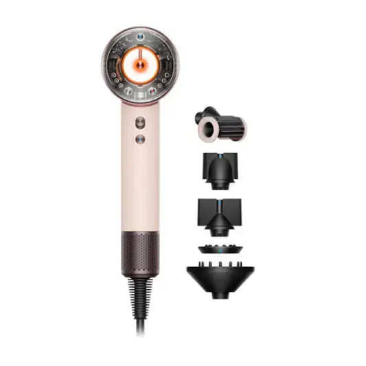 Asciugacapelli Dyson con design moderno e quattro accessori per lo styling dei capelli