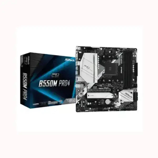 Scheda madre ASROCK B550M PRO4 con confezione nera e blu per PC desktop