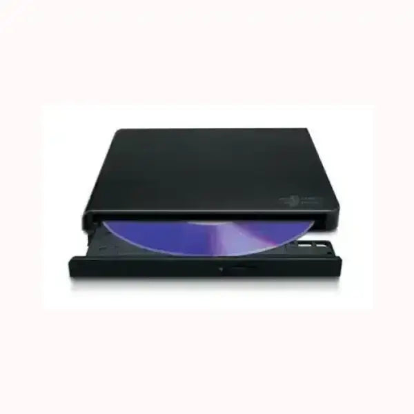 Masterizzatore LG GP57EB40 esterno nero con vassoio per disco aperto e disco inserito