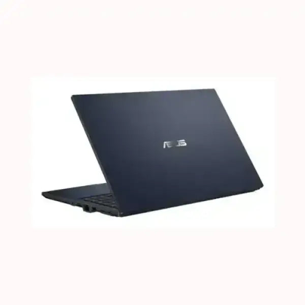 Notebook ASUS nero con design sottile vista posteriore aperto a metà