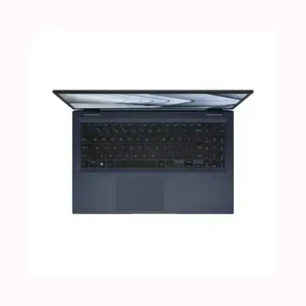 Notebook ASUS nero visto dall'alto con tastiera completa e schermo parzialmente aperto