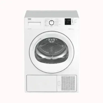 Asciugatrice Beko bianca con sportello trasparente e pannello di controllo digitale