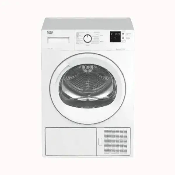 Asciugatrice BEKO bianca con oblò trasparente e pannello digitale per impostazioni