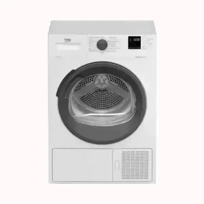 Asciugatrice Beko bianca con porta trasparente e pannello di controllo digitale