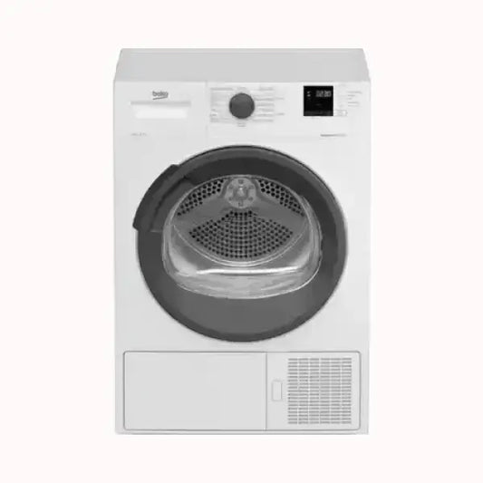 Asciugatrice Beko bianca con porta trasparente e pannello di controllo digitale