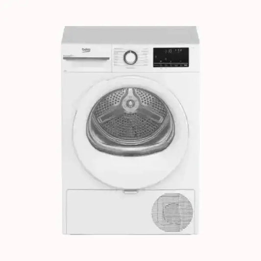 Asciugatrice Beko bianca con oblò trasparente e pannello di controllo digitale