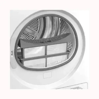 Asciugatrice Beko con porta aperta che mostra il filtro interno per la pulizia dei tessuti
