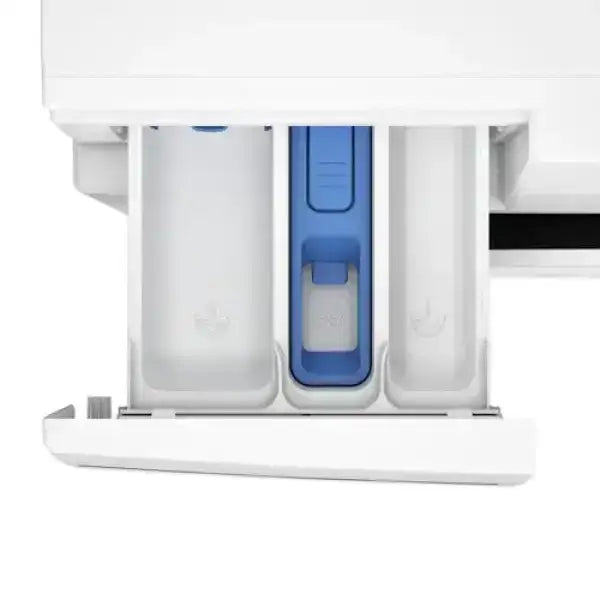 Dettaglio cassetto dosatore detersivo lavatrice Beko con scomparti per detersivo e ammorbidente