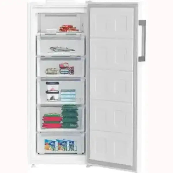BEKO congelatore verticale bianco con scomparti interni trasparenti per conservare vari alimenti