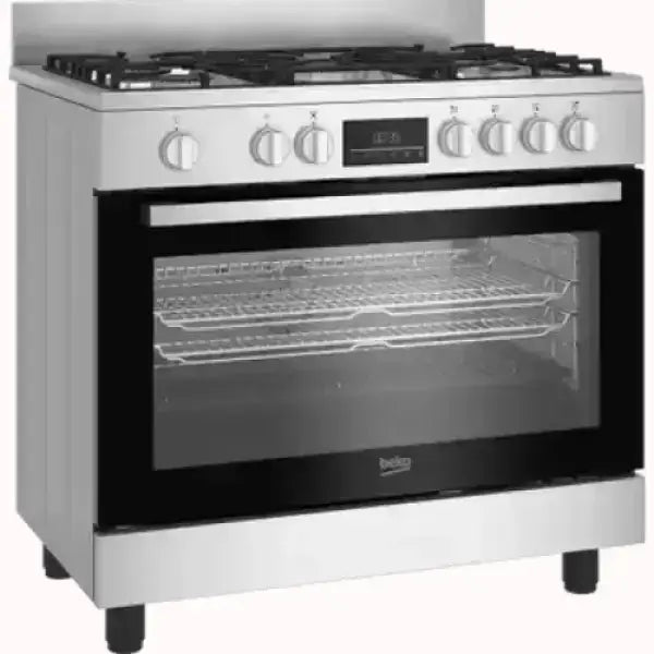 Cucina BEKO in acciaio inox con 6 fuochi a gas e forno moderno a doppia griglia