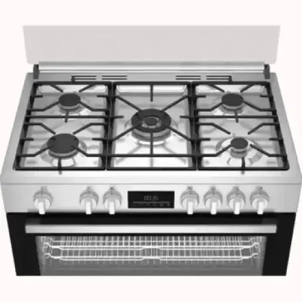 Cucina BEKO a gas in acciaio inox con cinque fuochi e forno ventilato