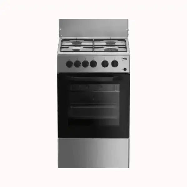 Cucina BEKO in acciaio inox con 4 fuochi a gas e forno ventilato integrato
