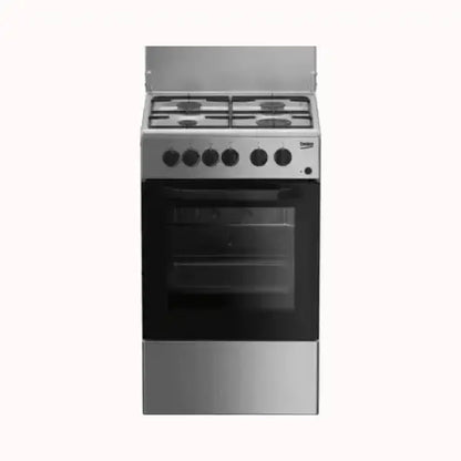 Cucina BEKO in acciaio inox con 4 fuochi a gas e forno ventilato integrato