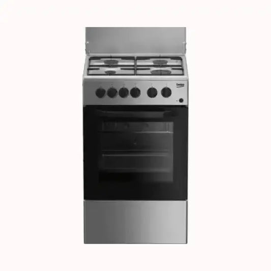 Cucina BEKO in acciaio inox con 4 fuochi a gas e forno ventilato integrato