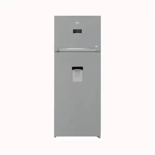 Frigorifero BEKO grigio con congelatore superiore e dispenser acqua integrato