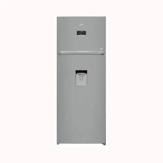 Frigorifero BEKO con congelatore superiore e dispenser acqua integrato in acciaio inox