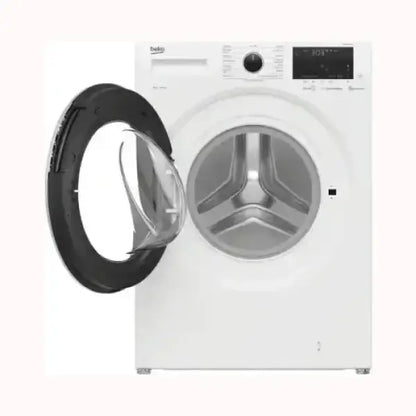 Beko lavatrice bianca con oblò aperto e display digitale per cicli di lavaggio moderni