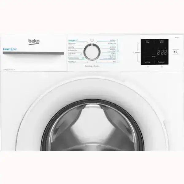 Lavatrici Beko bianca con selettore programmi e display digitale nero