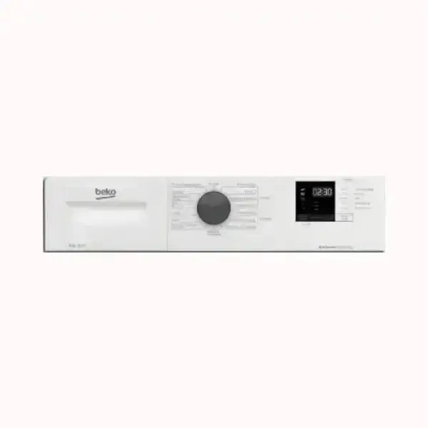 Pannello di controllo asciugatrice Beko bianca con display digitale e selettore centrale