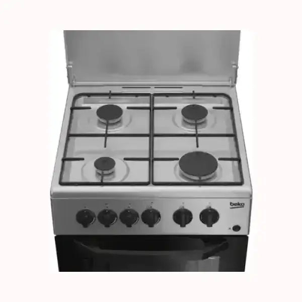 Cucina BEKO con piano cottura a quattro fuochi e forno integrato in acciaio inox