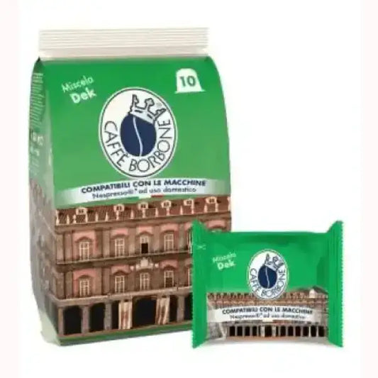 Capsule Borbone Miscela Dek compatibili con macchine Nespresso e uso domestico in confezione verde