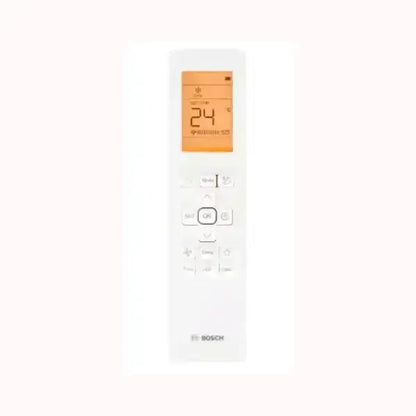 Telecomando bianco per condizionatori BOSCH con display digitale arancione e pulsanti di controllo