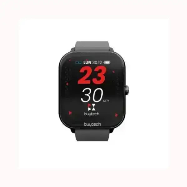 Smartwatch BUYTECH con display digitale quadrato e cinturino nero moderno