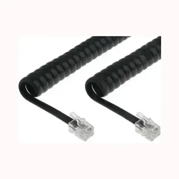 Cavo telefonico Intellinet nero a spirale con connettori trasparenti RJ11 per telefoni fissi