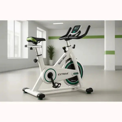 Cecotec Spin Bike cyclette indoor bianca e verde con display digitale sella e manubrio regolabili