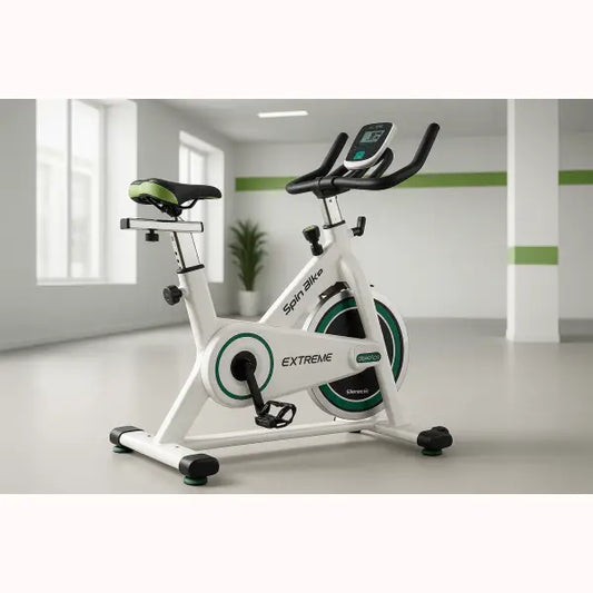 Cecotec Spin Bike cyclette indoor bianca e verde con display digitale sella e manubrio regolabili