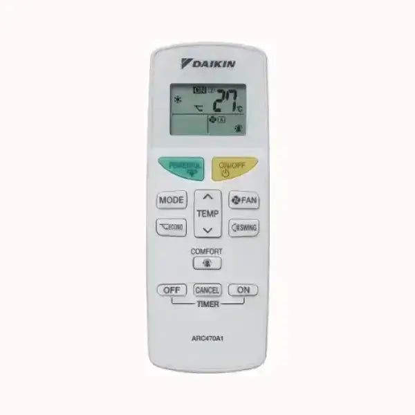 Telecomando bianco DAIKIN per condizionatori con display digitale e pulsanti di controllo temperatura e modalità