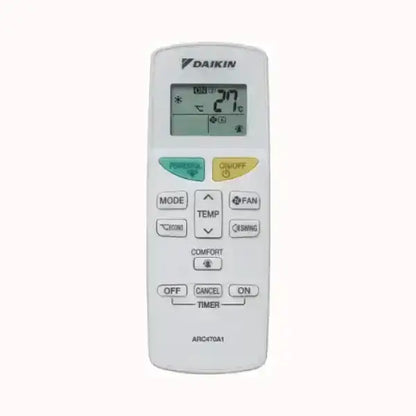 Telecomando bianco DAIKIN per condizionatori con display digitale e pulsanti di controllo temperatura e modalità