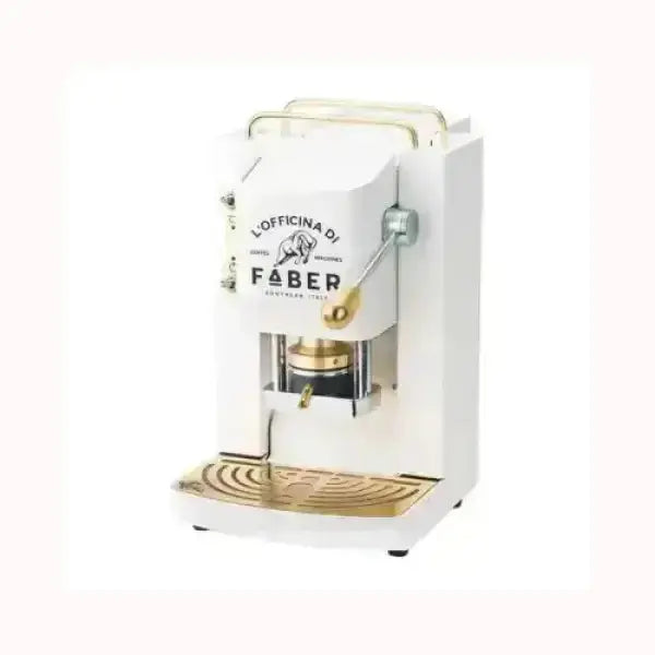 Macchina da caffè FABER bianca con dettagli dorati e leva manuale per espresso artigianale