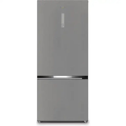 Frigorifero Whirlpool moderno a doppia porta con finitura grigia e design elegante