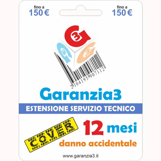 Extension de garantie : couverture dommages accidentels 3 mois, service technique jusqu'à 12 euros.
